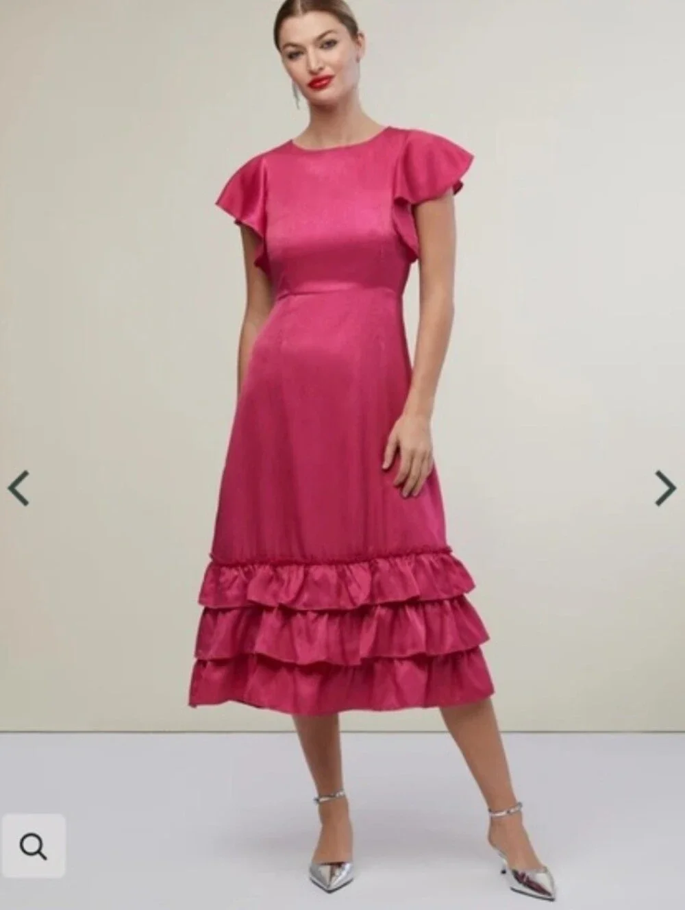 Rachel Parcell Flutter Sleeve Ruffle Sleeve Metallic Chiffom Berry Midi Dress 6 - Picture 11 of 14